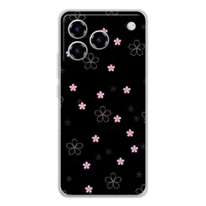 Чехол с розовым рисунком для ZTE Blade A76 (Розовые цветы на черном)