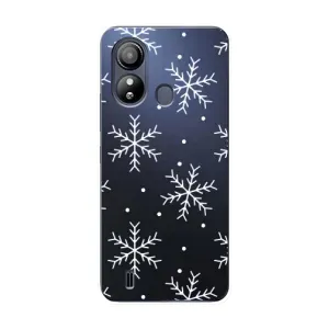 Зимні Чохли для ZTE Цlэйд L220 - прозорий фон (Білі сніжинки)