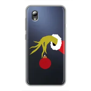 Зимние Чехлы для ЗТЕ Блейд Л8 - прозрачный фон (Гринч с игрушкой)