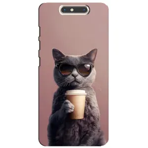 Чехол с принтом стильные животные для ЗТЕ Блейд В8 (Кот с кофе)