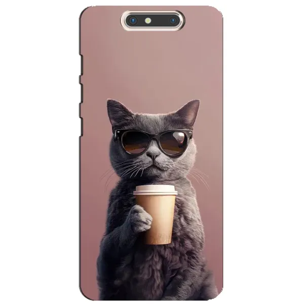 Чехол с принтом «Кот с кофе» для ZTE Blade V8