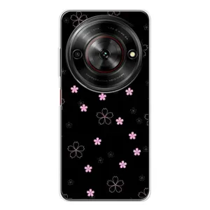 Чехол с розовым рисунком для ZTE Nubia Focus 5G (Розовые цветы на черном)
