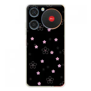 Чехол с розовым рисунком для ZTE Nubia Music (Розовые цветы на черном)
