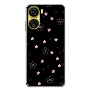 Чехол с розовым рисунком для ZTE Nubia Neo 5G (Розовые цветы на черном)