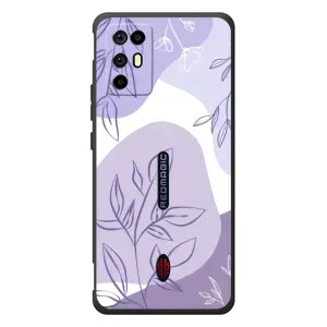Силиконовый чехол с принтом в цветах на ZTE Nubia RedMagic 6R (Фиолетовые листья абстракция)