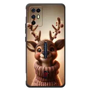 Яркий чехол для ZTE Nubia RedMagic 6R с Зимними Оленятами (Олень в свитере)