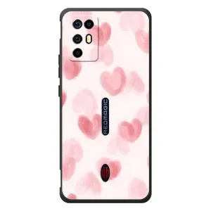 Чехол с розовым рисунком для ZTE Nubia RedMagic 6R (Розовые сердечки)