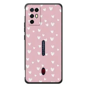 Чехол с розовым рисунком для ZTE Nubia RedMagic 6R (Сердечки на розовом)