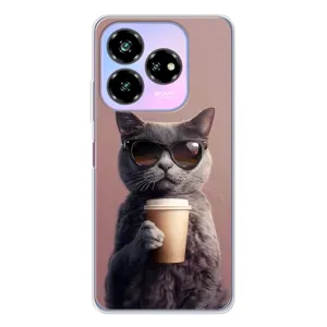 Чехол с принтом стильные животные для Нубиа В60 Дезигн (Кот с кофе)