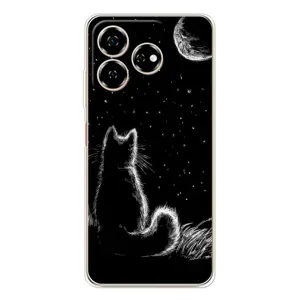 Чохол з принтом для ZTE Nubia V60 (AlphaPrint) Модні коти (Котик і місяць)