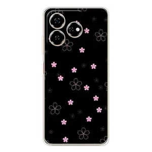 Чехол с розовым рисунком для ZTE Nubia V60 (Розовые цветы на черном)
