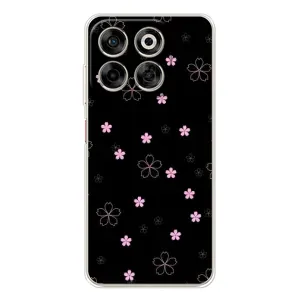 Чехол с розовым рисунком для ZTE Nubia V70 (Розовые цветы на черном)