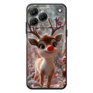 Яркий чехол для ZTE Nubia V80 Design с Зимними Оленятами (Олень с носом)