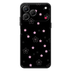 Чехол с розовым рисунком для ZTE Nubia V80 Design (Розовые цветы на черном)