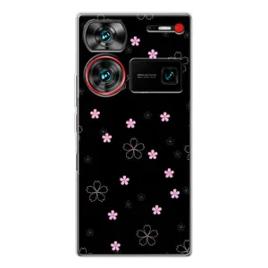 Чохол з розовим принтом для ZTE Nubia Z60 Ultra (Рожеві квіти на чорному)