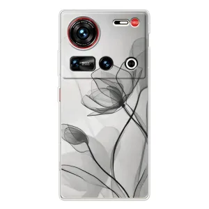 Чехол с цветочным принтом на 傳說 ZTE Nubia Z70 Ultra (Черные цветы)