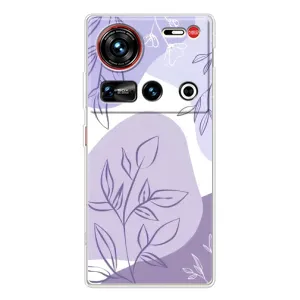 Силиконовый чехол с принтом в цветах на ZTE Nubia Z70 Ultra (Фиолетовые листья абстракция)