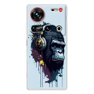 Чехол с Обезьянами ZTE Nubia Z70 Ultra - (AlphaPrint) (Горилла в наушниках)