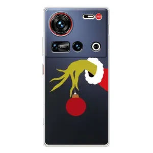 Зимние Чехлы для 傳說 ZTE Nubia Z70 Ultra - прозрачный фон (Гринч с игрушкой)