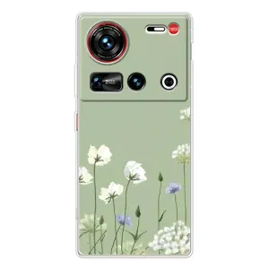 Чехол с цветочным принтом на 傳說 ZTE Nubia Z70 Ultra (Цветы на зеленом)