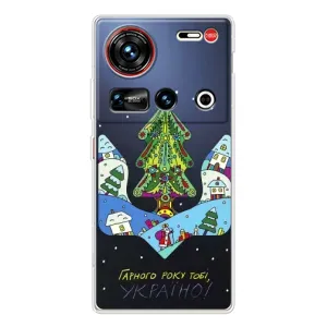 Зимние Чехлы для 傳說 ZTE Nubia Z70 Ultra - прозрачный фон (Рождественский герб)