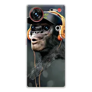 Чехол с Обезьянами ZTE Nubia Z70 Ultra - (AlphaPrint) (В наушниках)