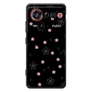 Чехол с розовым рисунком для ZTE nubia Z80 Ultra (Розовые цветы на черном)