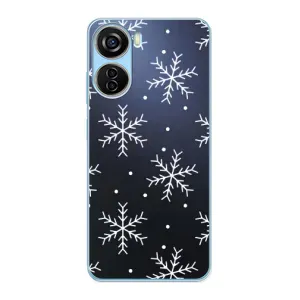 Зимні Чохли для ZTE V40 Design - прозорий фон (Білі сніжинки)